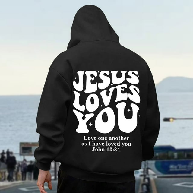 MHFRRA Sudadera con Capucha y Sudadera para Hombre, Jersey de Manga Larga con Estampado Delantero y Trasero para Uso Informal, Corte Holgado, Ideal para Otoño E Invierno Negro