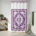 thumbnail image 6 of No Hook Shower Curtain with Built-in Rings - Retro Boho Washable Waterproof Fabric Bathroom Curtains for Hotel,Rentals, Stall 36 X 78 Inch , Aztec Southwest Tribal Floral Dark Lavender Purple, 6 of 9