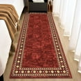 thumbnail image 2 of Alfombra Haperlare lavable, moderna, con borde geométrico, antideslizante, para dormitorio y sala de estar, 60 x 180 cm, color rojo, 2 of 7