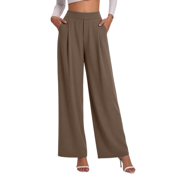Women's Straight Leg Pleated Dress Pants, High Waisted Versatile Loose Elegant Business Casual Trousers with Pockets