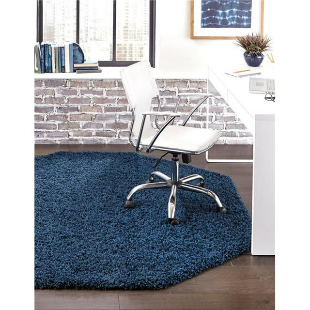 Unique Loom 3151320 8 x 8 ft. Solid Shag Octagon Rug, Navy Blue