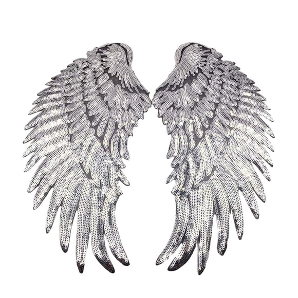 Bewildely La tela destaca con grandes parches de alas con purpurina Parche de alas de ángel de tamaño adecuado, único y elegante Artesanía plata