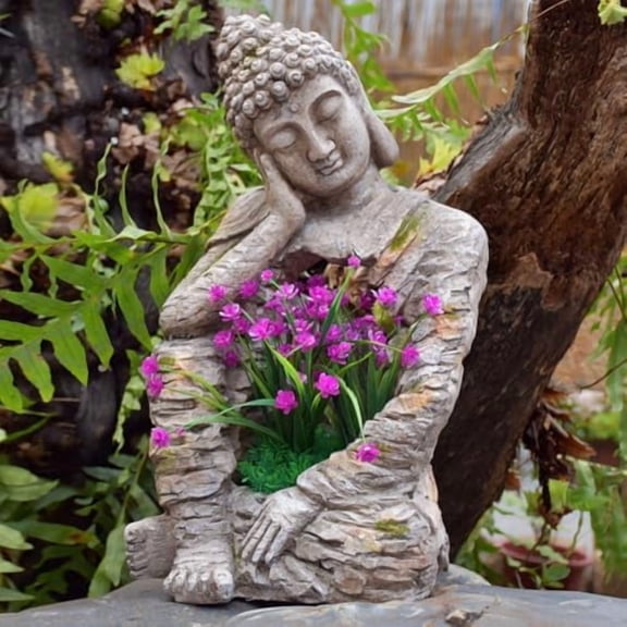 Outdoor Sleeping Buddha Statue Planter, Zen Garden Sculpture Flower Pot Magnesium Oxide Indoor Outdoor Decoration for Patio, Lawn, Temple, Office$$Garden & Patio