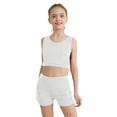 thumbnail image 3 of TiaoBug Kids Girls 2 Piece Gymnastics Dance Outfit Cheerleading Crisscross Back Crop Top with Shorts Set White 8, 3 of 5