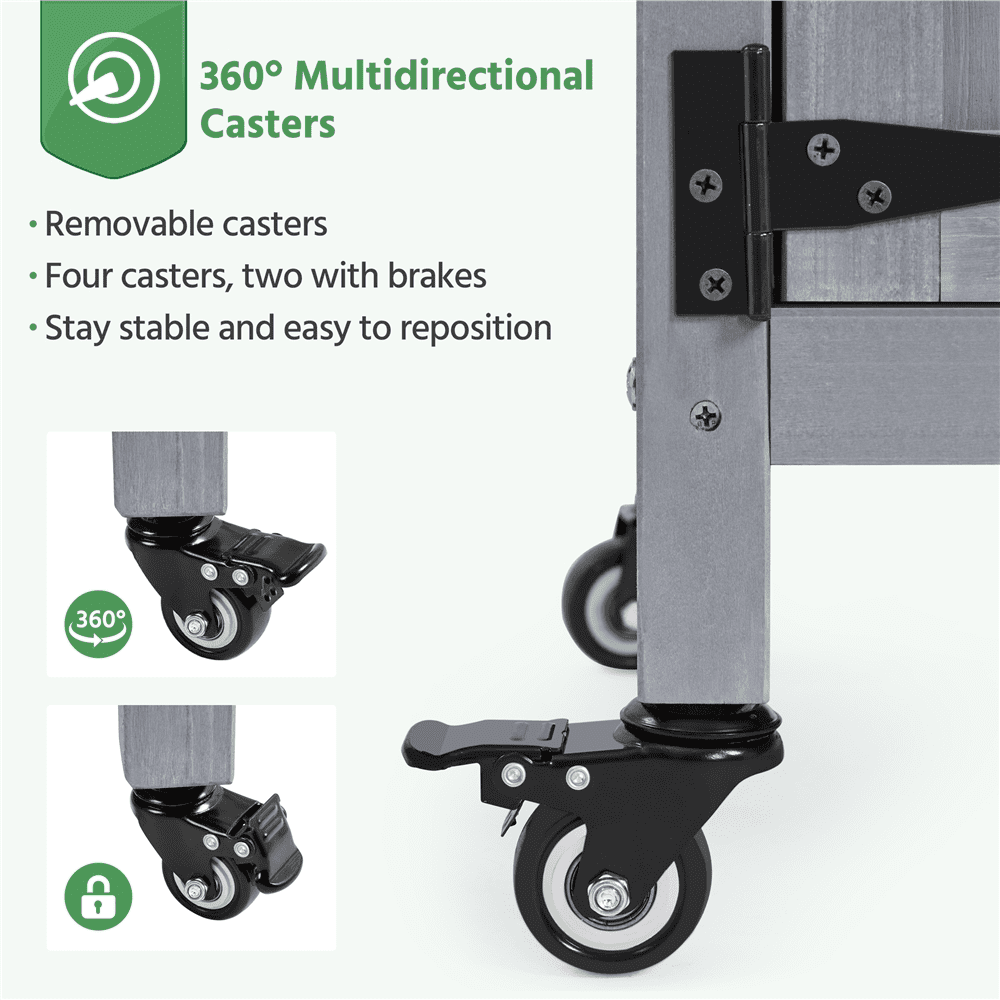 Renwick Rolling Garden Potting Bench Table with Locking Casters, Gray