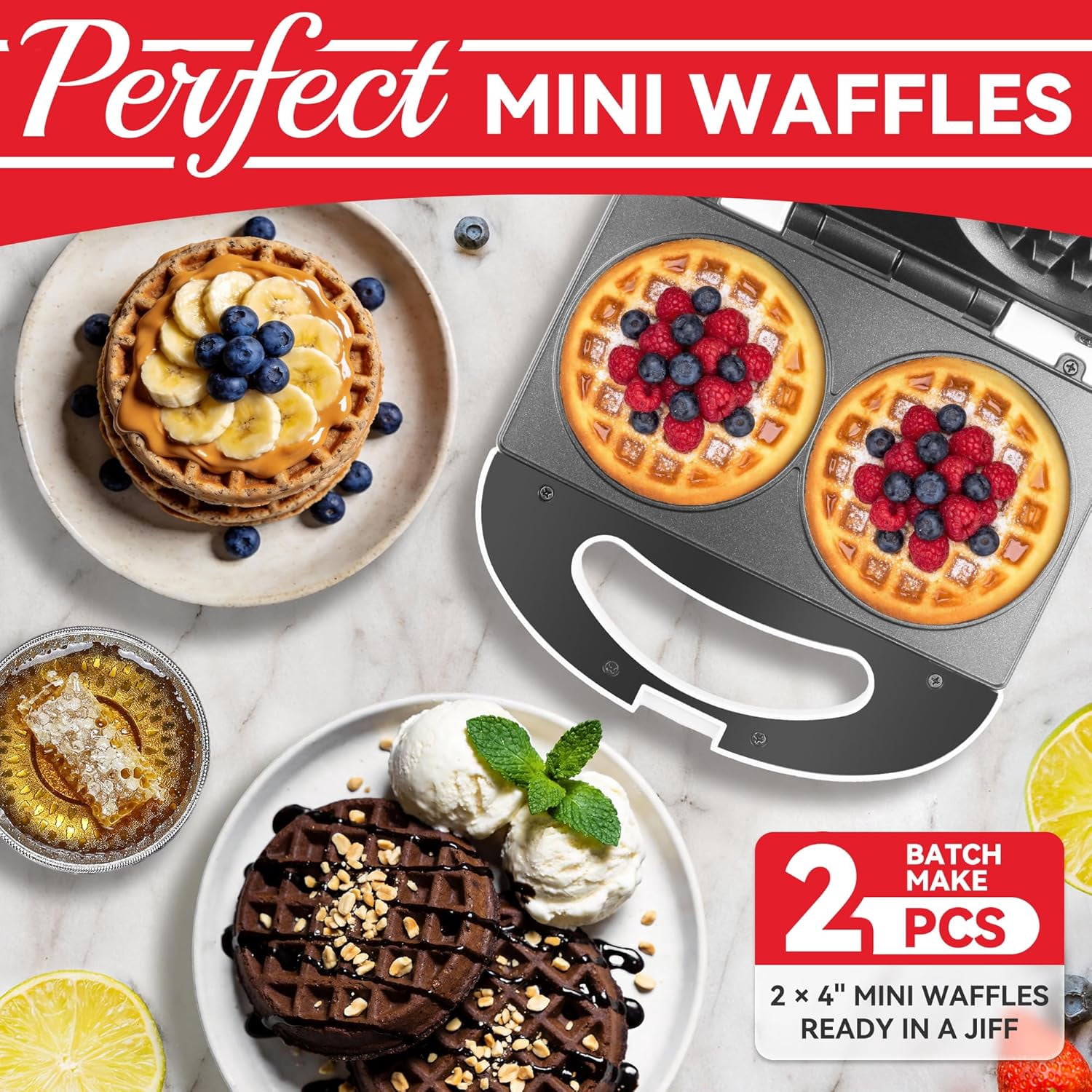Double Mini Waffle Maker Machine, Chaffle Maker, Waflera Electrica, Small Iron for Waffles, Keto Chaffles, Hash Browns, Cookies, 4 Inch