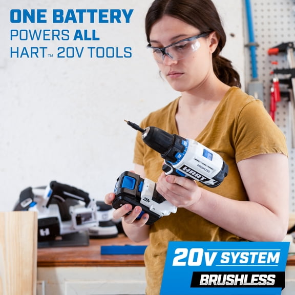 Open Box HART 20-Volt Cordless Brushless 1/2-inch Drill/Driver Kit and 10-inch Storage Bag (1) 2Ah Lithium-Ion Battery