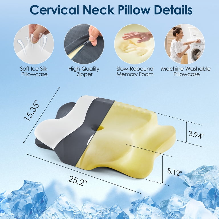DONAMA Cervical Memory Foam Pillow, Gray and White photo 8