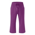 thumbnail image 4 of CPNG Girls Drawstring Capri Pants Sweatpants Solid Color Loose Casual Sweat Pants Elastic High Waist Baggy Joggers(Purple,13-14 Years), 4 of 5