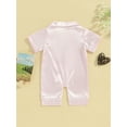 thumbnail image 4 of SUNSIOM Baby Girls Summer Jumpsuit Pajama Short Sleeve Lapel Solid Color Button Up Sleepwear, 4 of 8