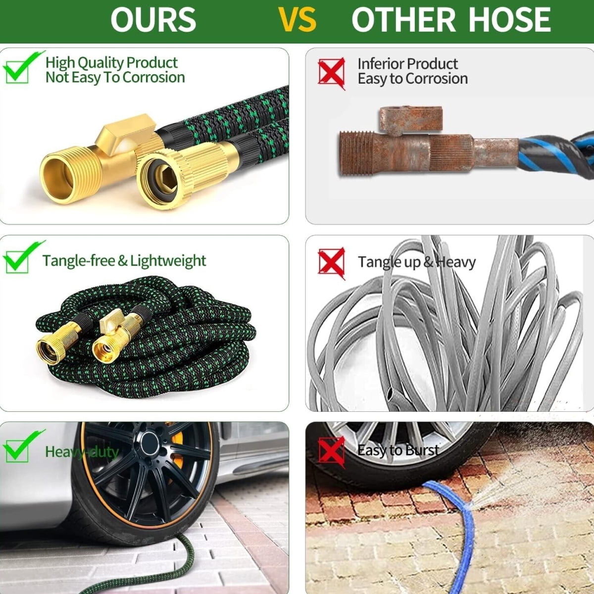 Garden Hose 50ft Kink-Free Expandable Water Hose Upgraded Leakproof Lightweight 50ft Garden Hose for Outdoor