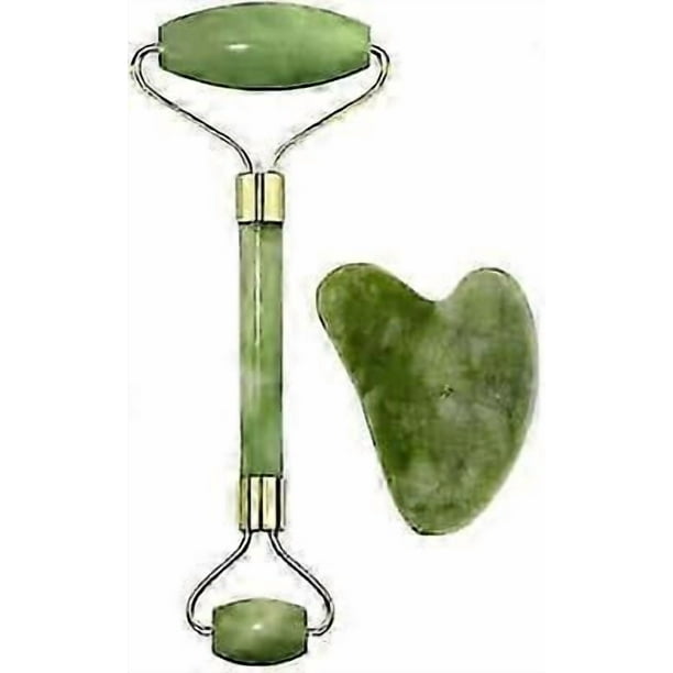 Jade Roller and Gua Sha Set - 100% Natural & Authentic - Body & Face Massager Roller for Eye Puffiness, Skin Tightening, Jawline & Fine Lines, Beauty