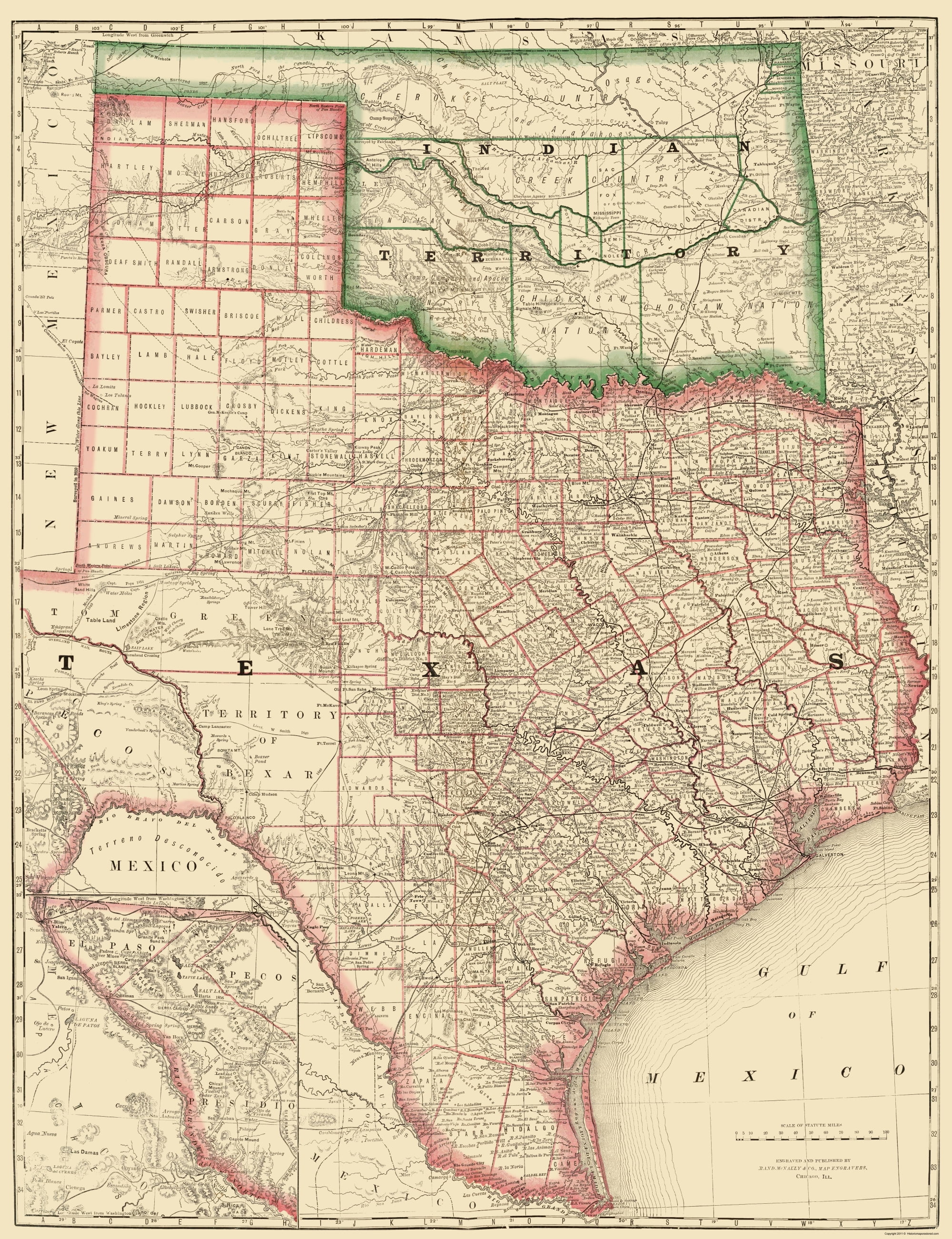 Texas Indian Territory - Rand McNally 1879 - 23.00 x 29.94 - Glossy ...