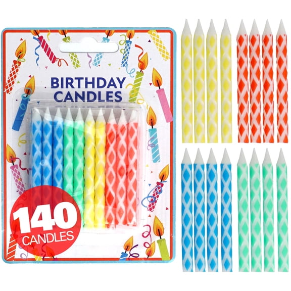 140-Count Birthday Candles Multicolored Diamond, Birthday Candles for Cake, Cupcake Candles, Party Celebration