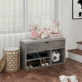 thumbnail image 2 of DSSTYLES Storage Bench with 2 Tier Open Shoe Shelf with Comfortable Foam Padded Cushion for Entryway and Living Room in Grey, 2 of 9