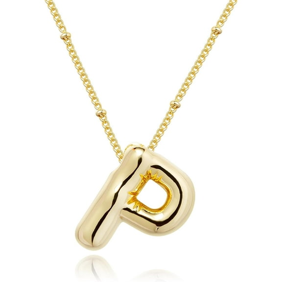 Bavsenic Gold Bubble Letter Necklace For Women,14k Gold Plated Balloon Initial Letter Pendant Necklace
