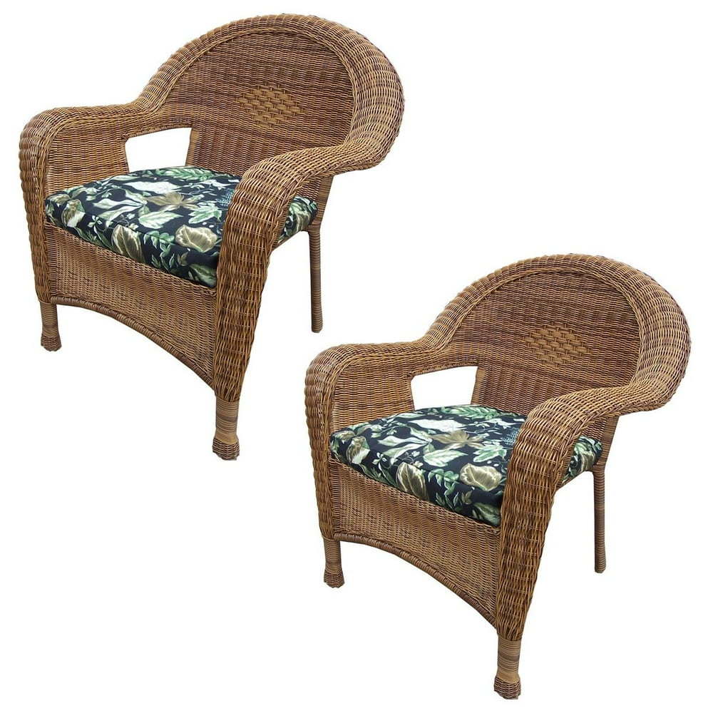 Pack of 2 Natural Brown Stylish Outdoor Patio Resin Wicker Arm Chairs