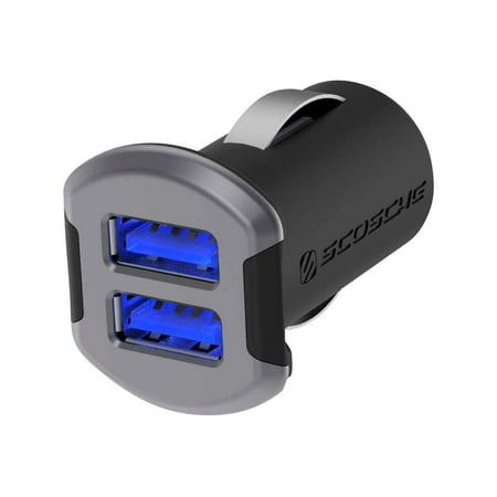SCOSCHE ReVolt Compact Dual Port USB Fast Car Charger with Illuminated LED Backlight - 12 Watts/2.4 Amps Per Port (24W/4.8A Total Output)