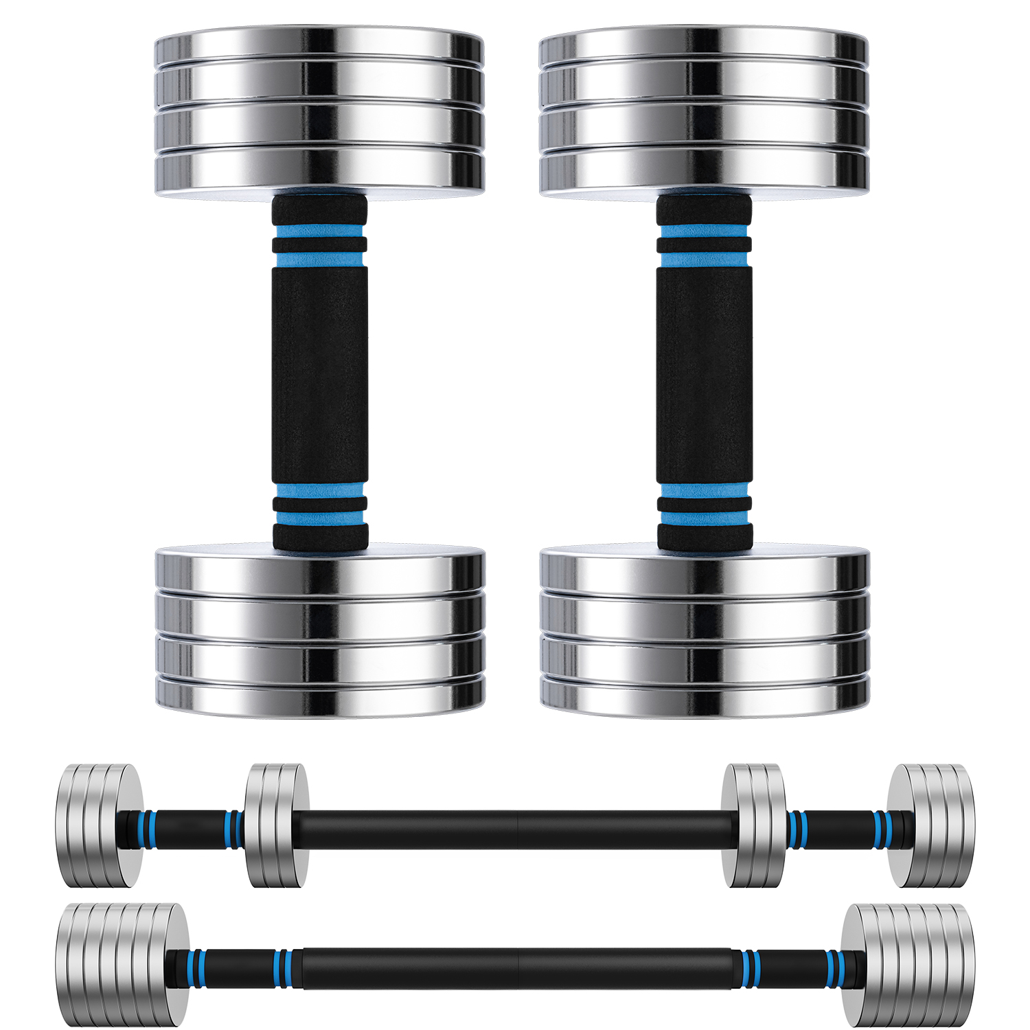 ARVIVO 2pcs V2.0 Upgraded Adjustable Steel Dumbbells 2-in-1 Dumbbell Barbell Set for Home GYM Workout 20lbs Silver