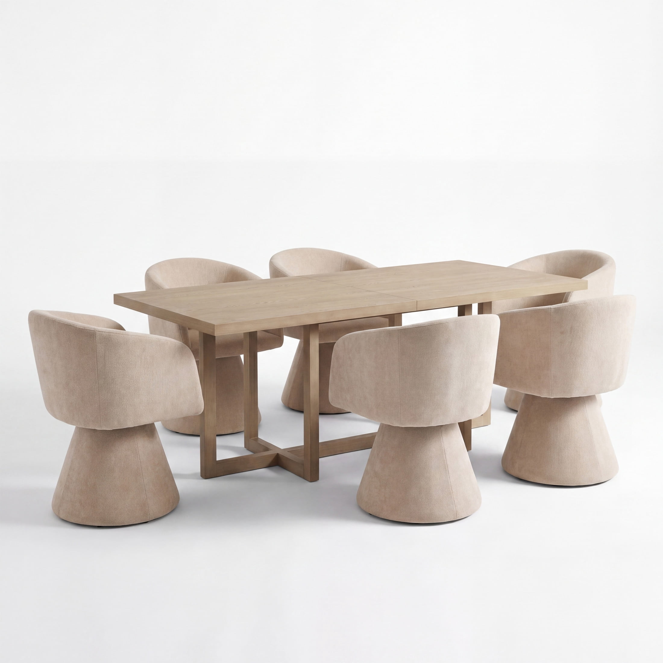 Christopher Knight Home 7-Piece Dining Set, 95" Table with Swivel Upholstered Chairs, Light Ash+Oatmeal