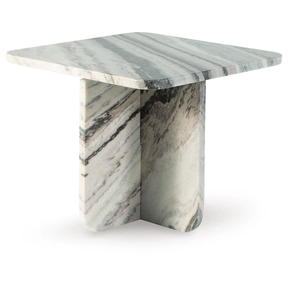 Signature Design by Ashley Baretton Small Accent Coffee Table - Natural Marble with Black/White/Taupe Tones, Square Design