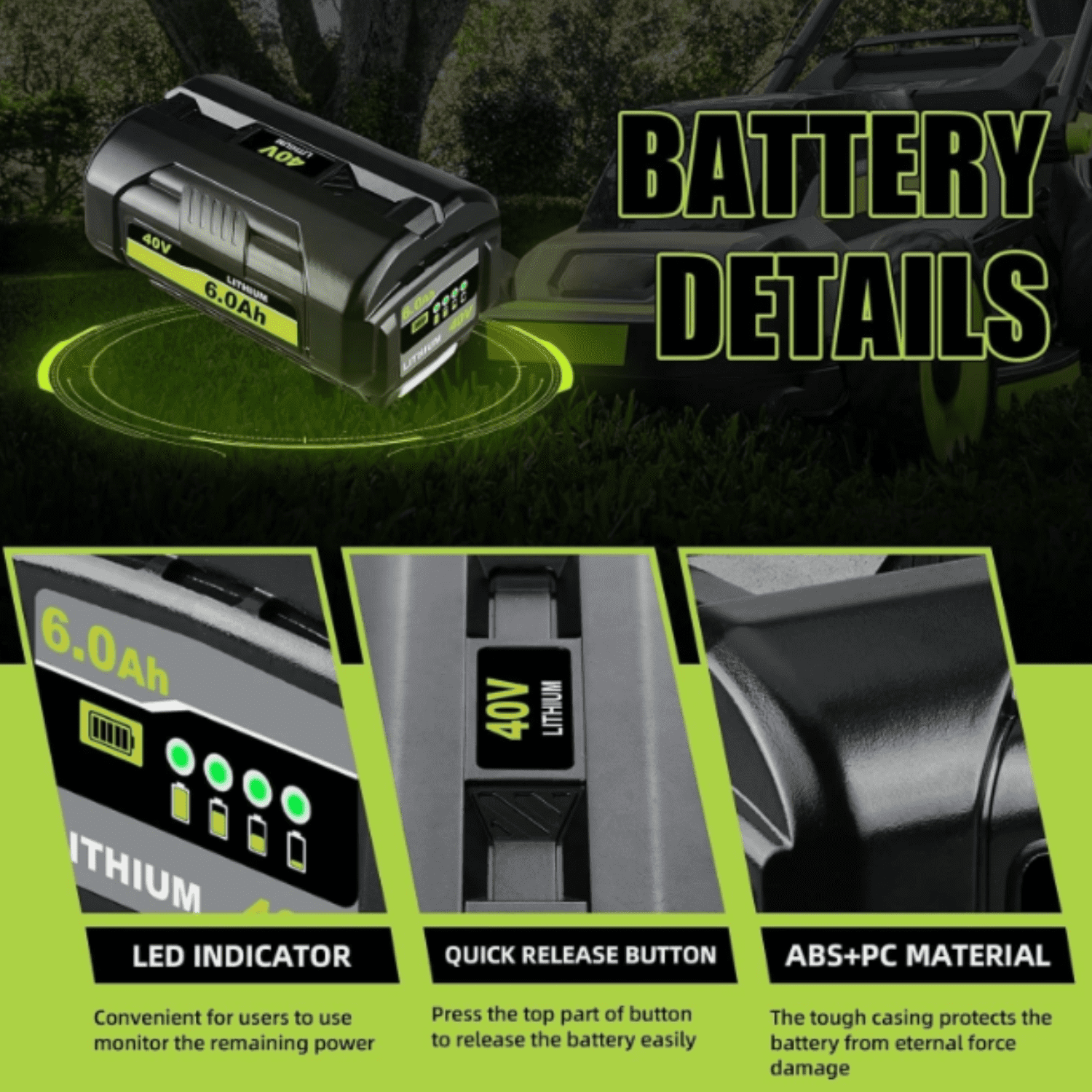 2 Pack Replacement for Ryobi 40V Battery and Charger Compatible with Ryobi 40 Volt Battery Lithium OP4040 OP40401 OP4026 OP40261 OP4050 OP40201 Compatible with 40 Volt Cordless Power Tool (Green)
