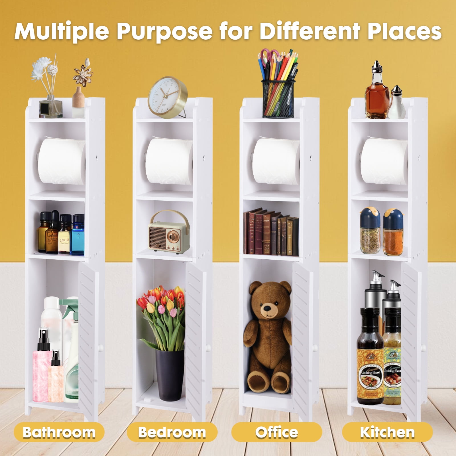 PinkSheep Bathroom Storage Cabinet with Doors and Shelves, Freestanding Toilet Paper Holders Stand Storage Cabinet Organizer Shelf for Small Spaces, White