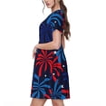 thumbnail image 2 of Fotbe Red White Blue Fireworks Vestido Largo de Moda para Mujer, Vestido Tipo Camiseta con Manga Corta y Estilo Casual a Rayas y Bloques de Color, 2 of 6