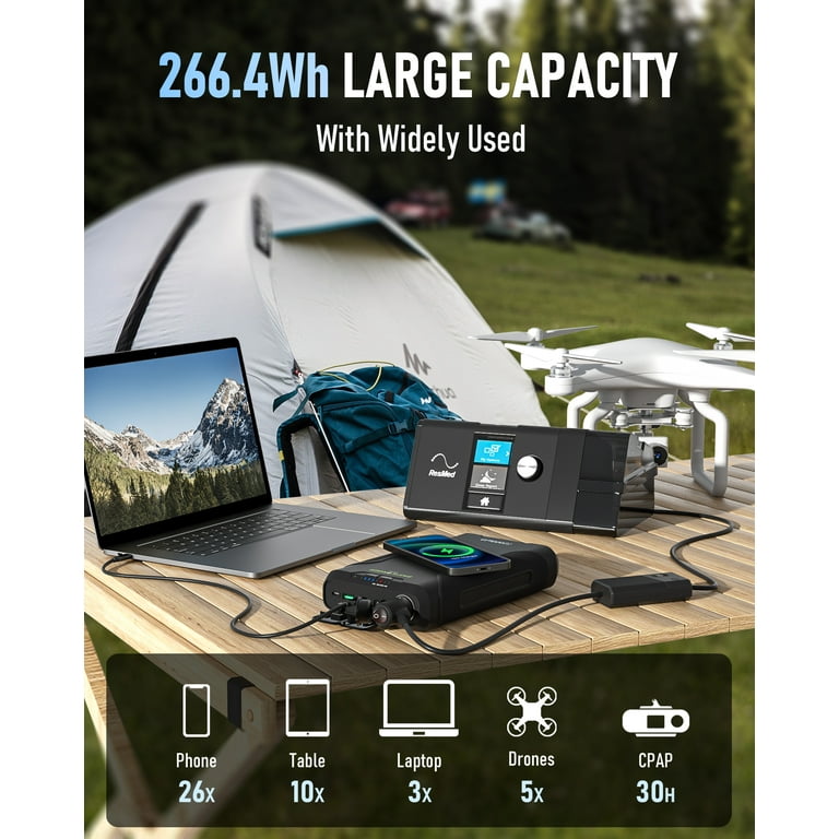 Renogy 72000mAh 266Wh 12v Power Bank with 60W PD, CPAP Battery for Camping,  High Capacity Large Camping Power Bank with USB-C DC Wireless Charging 
