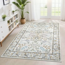 HOMERRY Area Rug 5' x 7' Rugs for Living Room Modern Washable Indoor Floral Carpet, Beige
