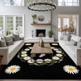 thumbnail image 3 of Honey Bee Area Rugs 5x7 ft Retro White Daisy Wreath Leaf Black Background Washable Rug Non Slip Indoor Carpet Absorbent Floor Mat for Living Room Bedroom Dining Room, 3 of 9