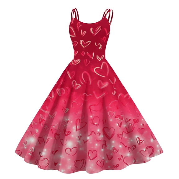 LWavelet Valentine's 2026 Love Heart Dress for Women, Sweetheart Rose Embroidered A Line Sleeveless Flowy Sundresses Red 2XL