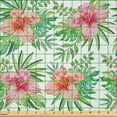 thumbnail image 2 of Ambesonne Luau Fabric by the Yard Microfiber, Hibiscus Monstera Palm Leaves, 10 Yards, Vermilion Hot Pink, 2 of 2