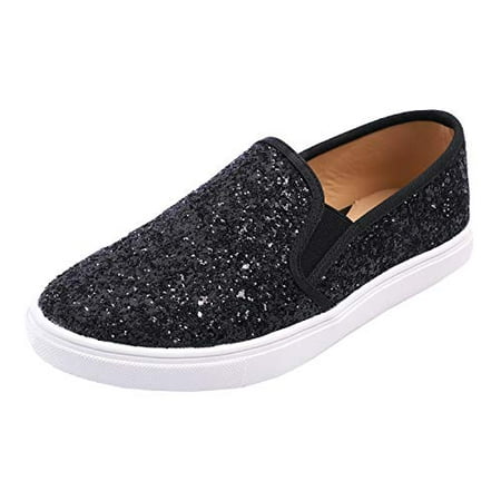 

Feversole Women s Fashion Slip-On Sneaker Casual Flat Loafers Black Size 8.5 M US