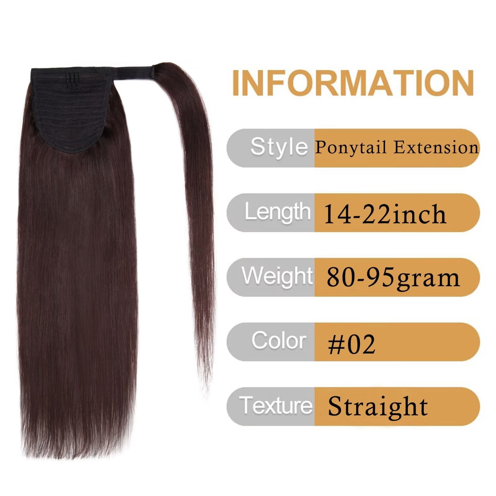 MY-LADY Remy Human Hair Extensions Ponytail Magic Paste Extensions Hair Wrap Around Ponytail Hair Piece Clip in Straight 14inch #02 Dark Brown