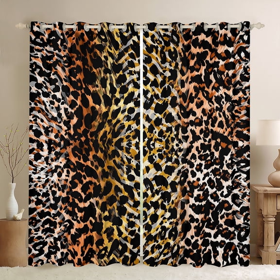 jejeloiu Chic Cheetah Print Curtains Pack of 2 (42x84 Each),Wildlife Animal Leopard Curtains Blackout,Brown Black Bedroom Curtains For Men Women,Breathable Home Decor