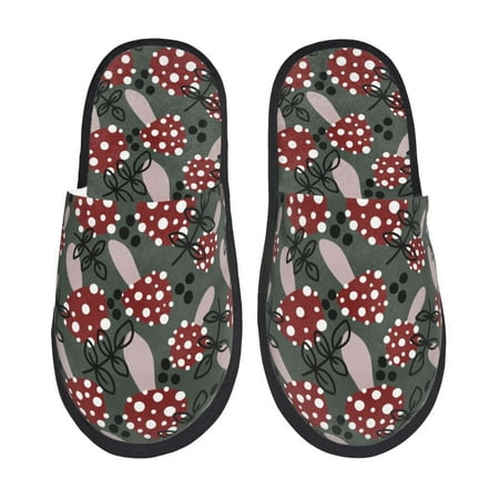 

Fuzoiu Autumn Forest Mushrooms Print Unisex Furry Slippers Plush Indoor Shoes Trendy House Slippers Anti-Skid EVA Sole House Shoes for Home Office and Travel -Medium