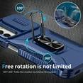 thumbnail image 5 of Heavy Duty Case for Samsung Galaxy A15, Military Grade Dual Layer Hybrid Rubber Bumper with Sliding Camera Cover, Built-in 360 Degree Swivel Stand Car Magnetic for Galaxy A15 - Blue, 5 of 8