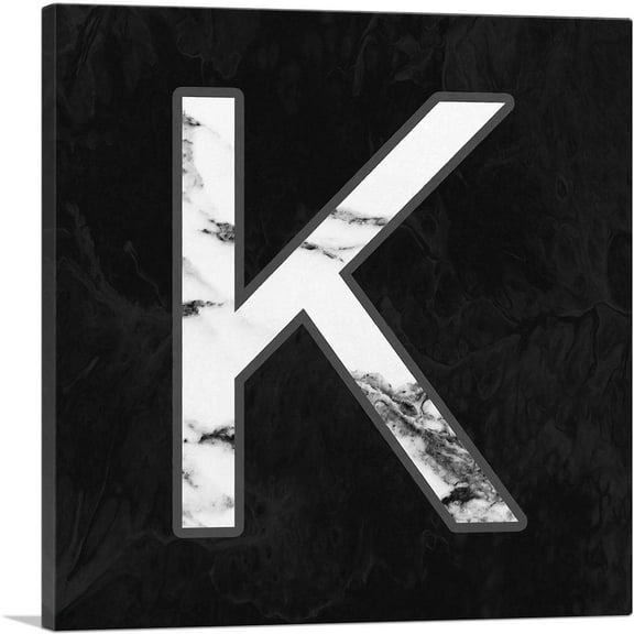ARTCANVAS Classy Black White Marble Alphabet Letter K Canvas Art Print - Size: 12" x 12" (0.75" Deep)