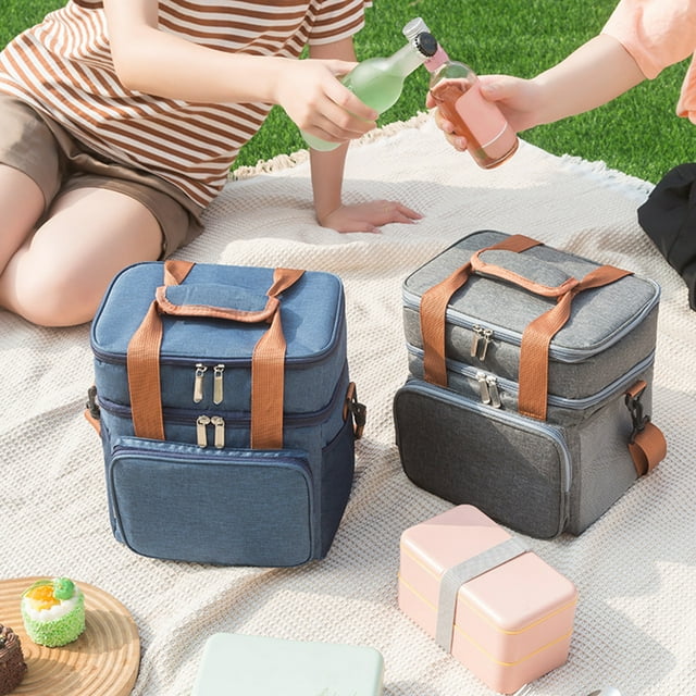 YAOMOBB High-quality Lunch Carrier Portable Lunch Box Container Double Layer Bento Lunch with Shoulder Strap Multi Pocket Design for Office Picnic
