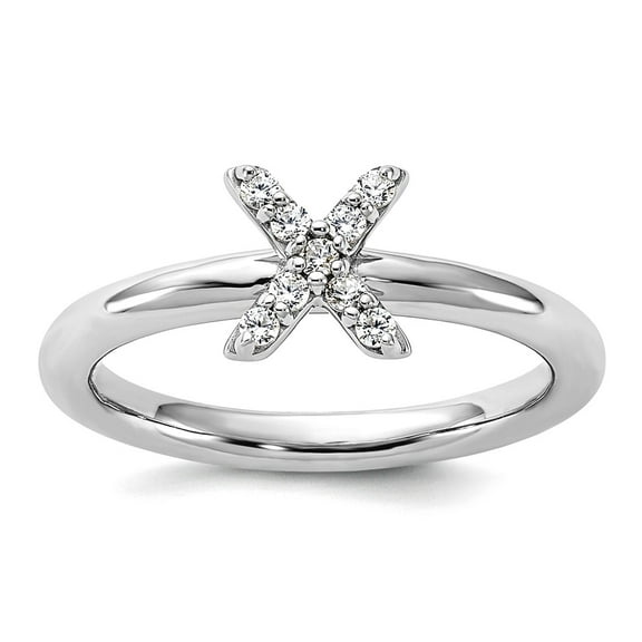 2.3mm 925 Sterling Silver Stackable Rhodium Plated Cubic Zirconia X Ring Size 5 Stackable Ring for Women