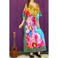 thumbnail image 2 of HAPPY BAY Women's Summer Loungewear African Beach Maxi Plus Size Kaftan Casual Slit Dress Caftan Swimsuit Coverup for Women 2X-3X Cyan, Leafs, 2 of 5