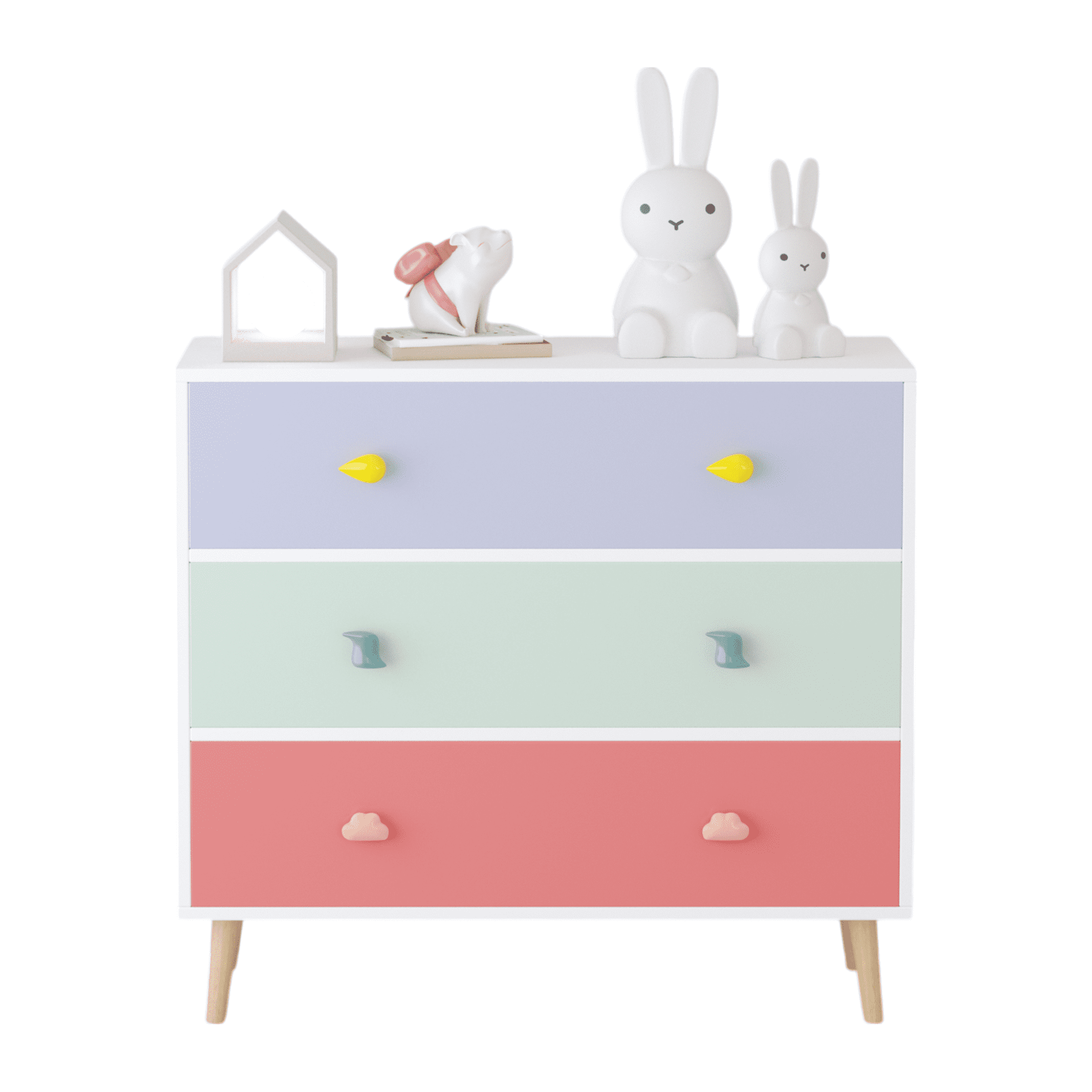 Aukfa Kids 3 Drawer Dresser for Bedroom, Wooden Chest of Drawers for Toddler Kids,Colorful