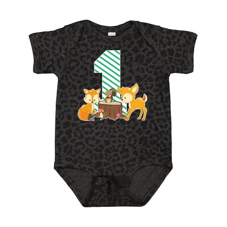 

Inktastic One Years Old with Woodland Animals Gift Baby Boy or Baby Girl Bodysuit