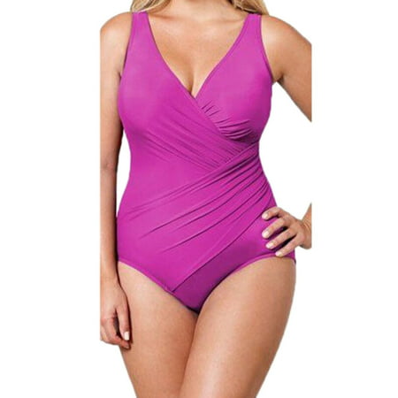 Plus Size Womens V Neck Swimming Costume Monokini Padded Swimsuit Swimwear Beach