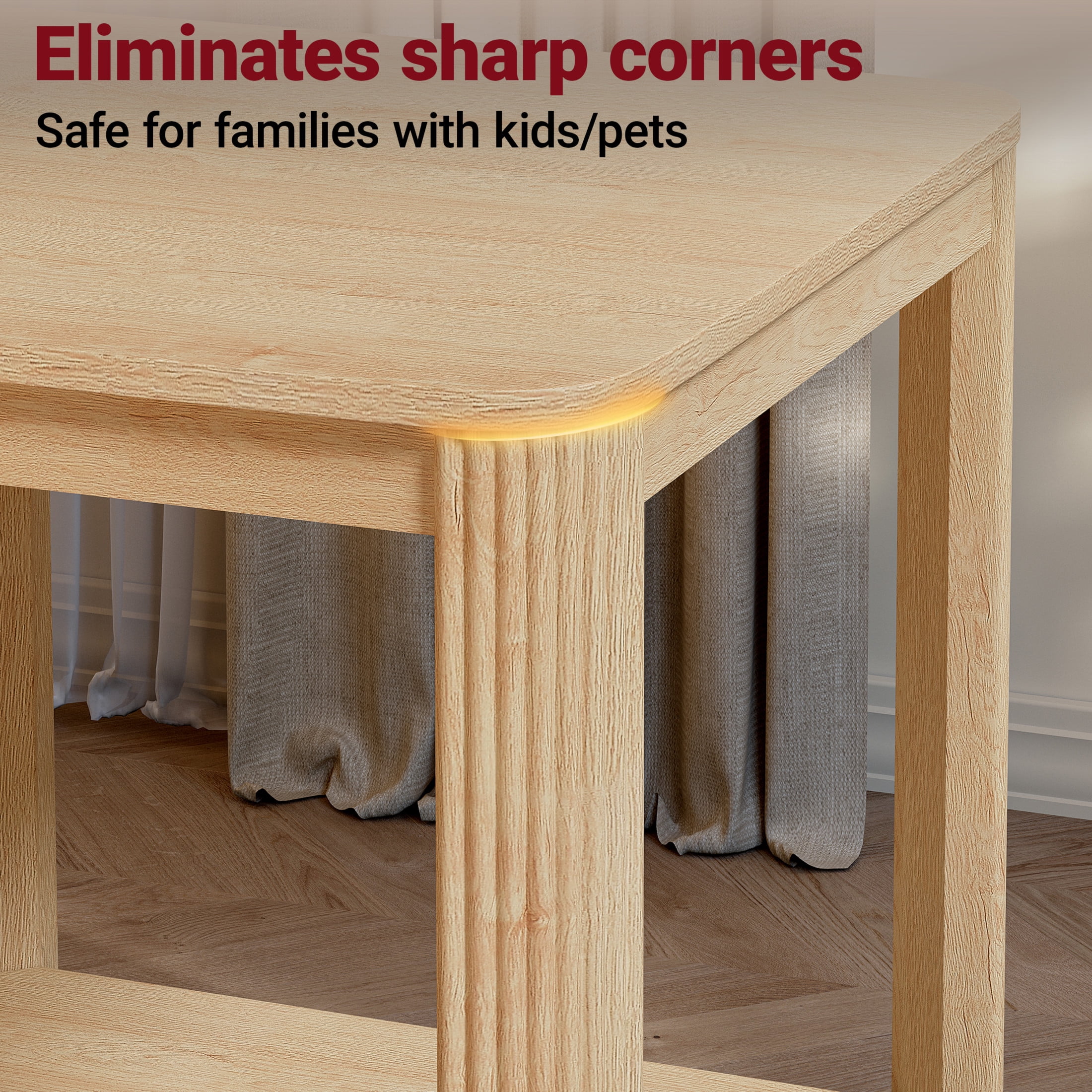 Noble House 22.1-Inch Boho End Table with 2-Tier Open Shelf, Rounded Corners, Vertical Wave Grain Legs, Oak