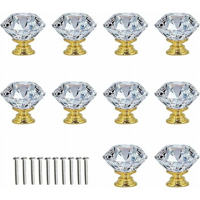 10 Uds manijas perillas de puerta puertas de cristal de diamante transparente decoración de armario y cajones de muebles con tornillos