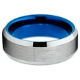 thumbnail image 3 of His and Her's 6mm & 8mm Blue Tungsten Ring - Silver Brushed - Tungsten Wedding Band Beveled, 3 of 6