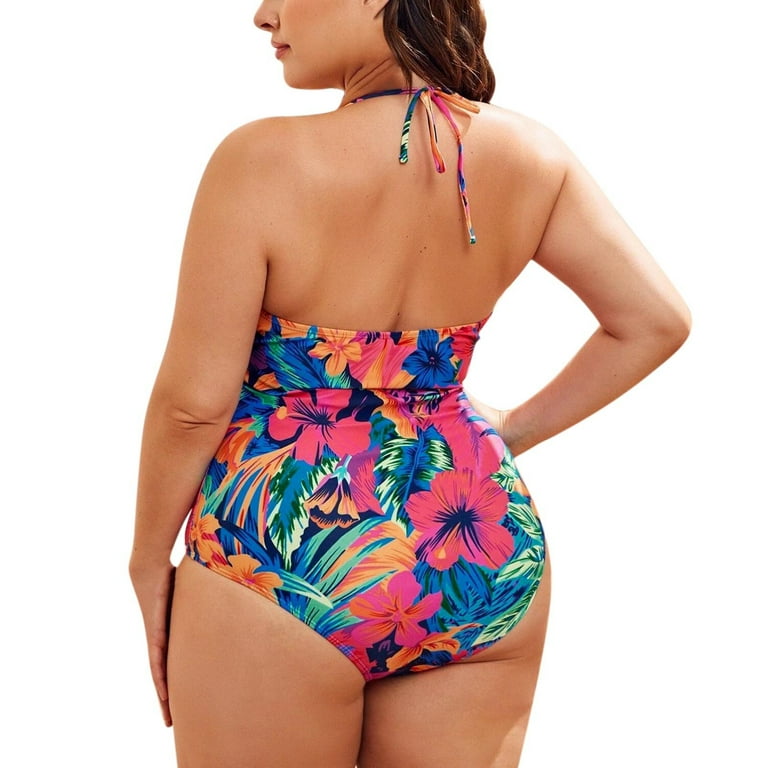 XIAQUJ Women's Plus Size Printed Backless One-Piece Swimsuit