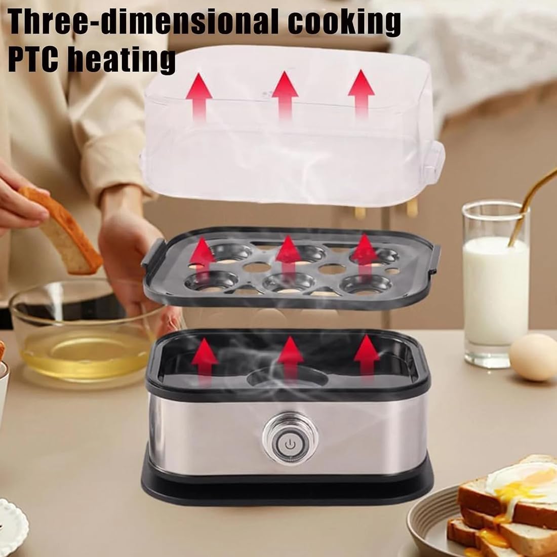 Sunny Side Up Egg Maker, 6-Egg Capacity Electric Egg Cooker for Hard, Medium, Soft Boiled & Poached Eggs, Multi-Functional Rapid Egg